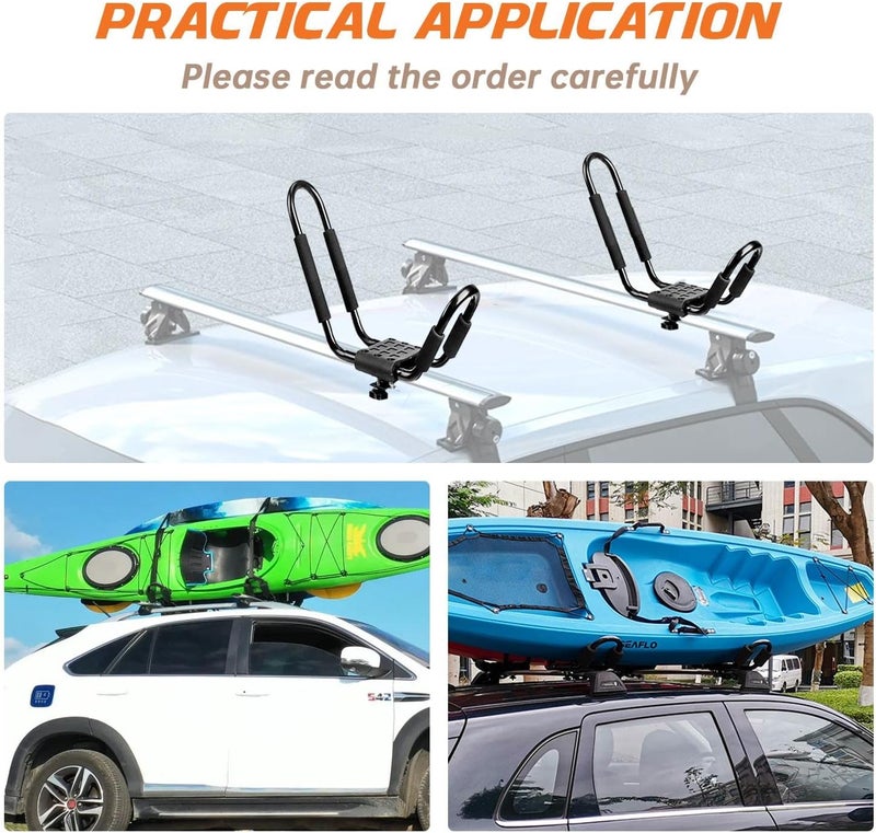 HIGHRAZON Kayak Roof Rack, 1 Pair J-Bar Roof Rack with 2 Ropes. Heavy Duty Kayak Roof Carrier for Your Canoe SUV and Trucks - Image 2